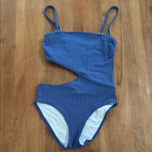 SOLID & STRIPED The Cameron Blue One Piece Asymmetrical Swimsuit